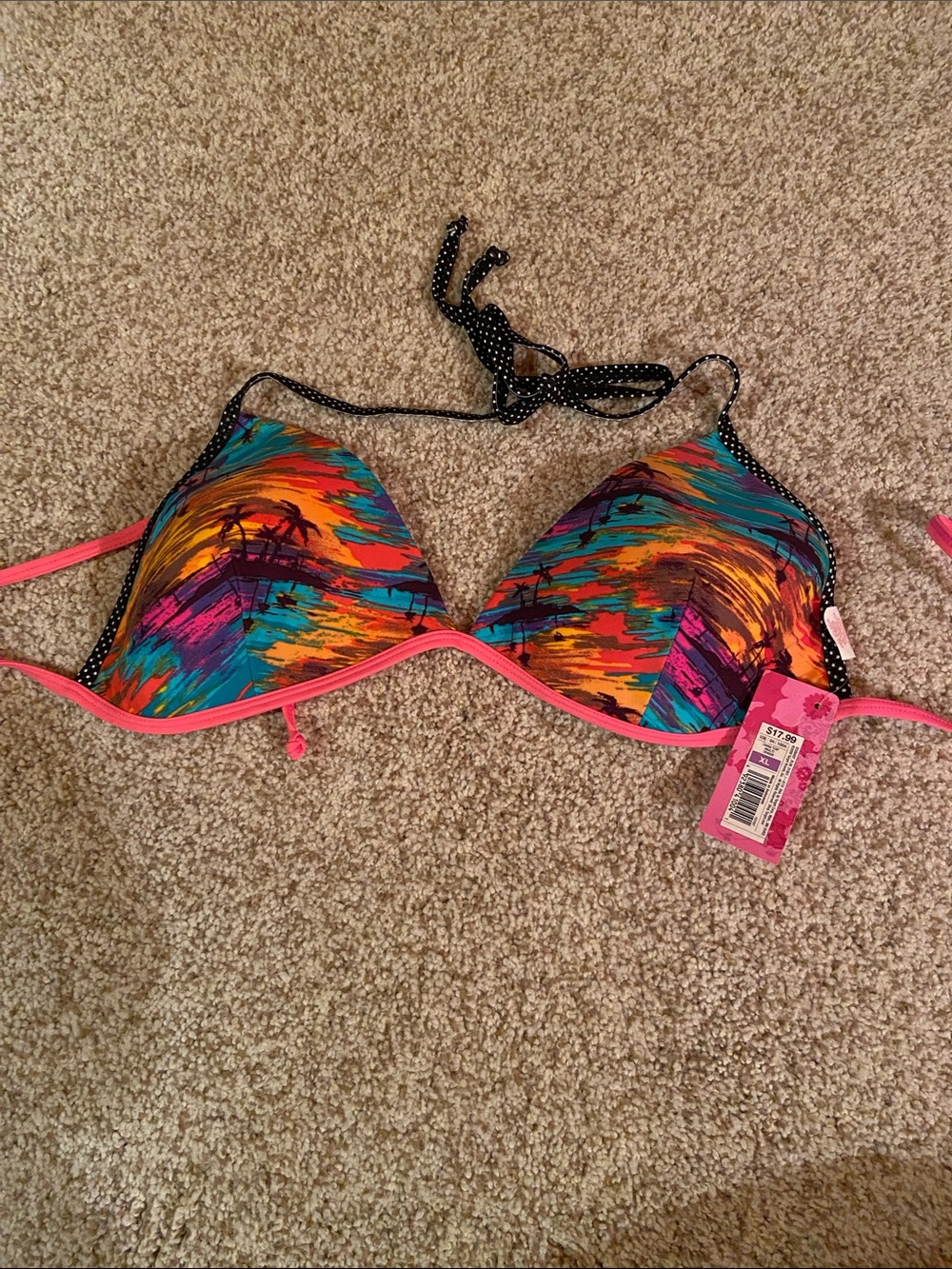 Multicolor Palm-Print Halter Bikini Top - Women Swim